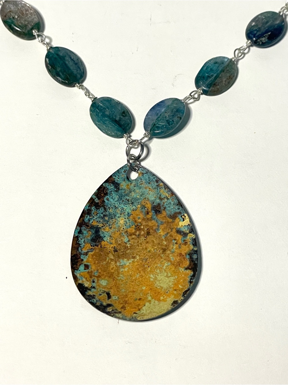 Turquoise Teardrop Lure Patina Pendant Necklace Apatite Gemstone Crystal Jewelry